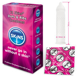 Condoms Stimulants Avec Nervures : Skins Condoms Dots And Ribs 12 Pack