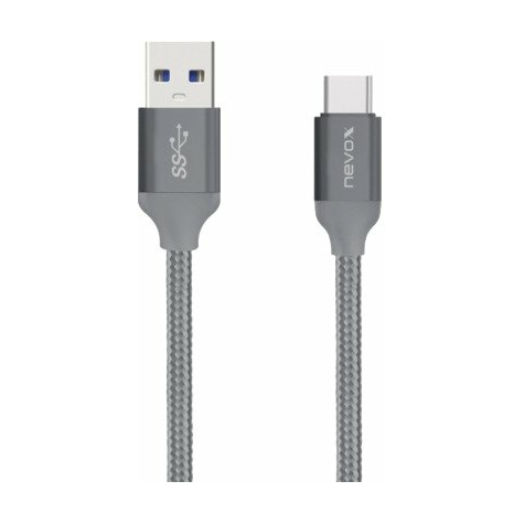 Nevox Usb Type C To Usb 3.0 Data Cable, Nylon Braided, 2 M Silver Gray