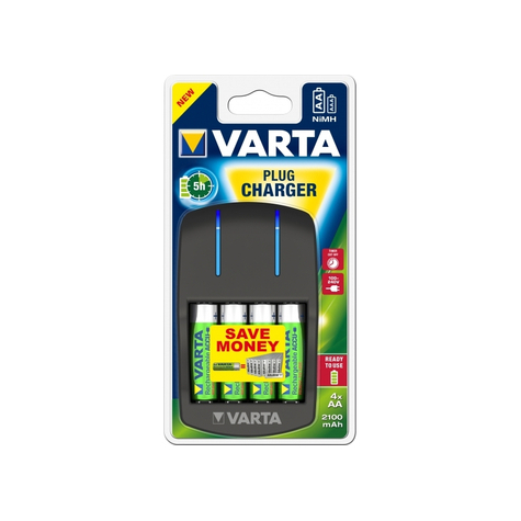 Varta Easy Plug Charger For Aa, Aaa Incl. 4x Rechargeable Battery Mignon Aa (2100 Mah)