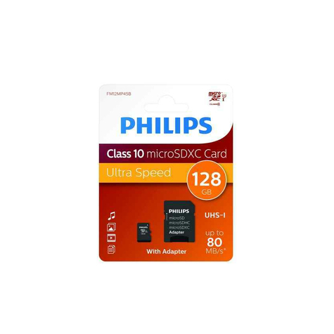 Philips Microsdxc 128gb Cl10 80mb/S Uhs-I +Adapter Retail