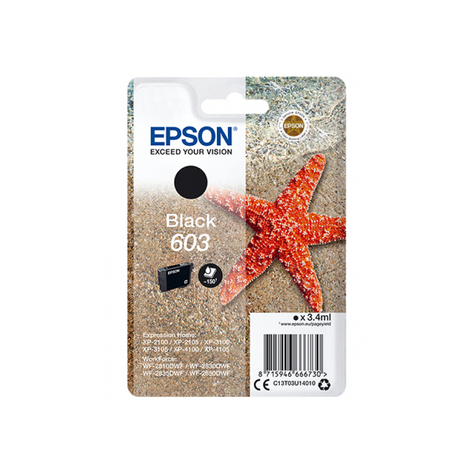 Epson Singlepack Black 603 Ink - Original - Black - Epson - Expression Home Xp-2100 - Xp-2105 - Xp-3100 - Xp-3105 - Xp-4100 - Xp-4105 - Workforce Wf-2850dwf,... - 1 Piece(S) - Standard Yield