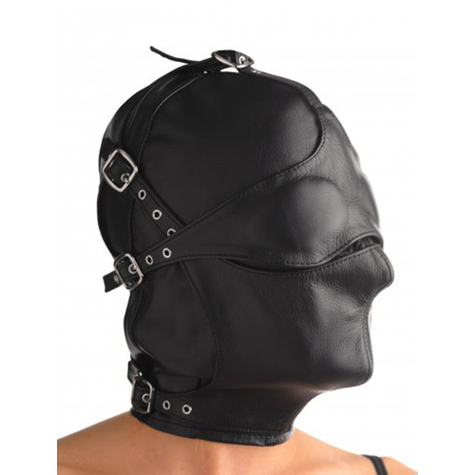 Masks : Asylum Leather Hood With Removable Blindfold And Muzzle