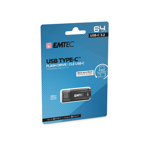 Usb Flashdrive 64gb Emtec D400 Usb-C 3.2 (80mb/S)